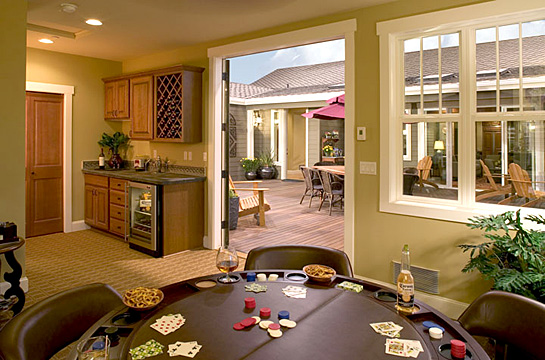Timberland Home Madison Park Model Home for Sale. See the Madison Park at our Model Home Center.  The Madison Park is made for entertaining. The enclosed courtyard and attractive “Casita” is sure to impress your guests. The entry is wide and inviting and the master suite includes a spacious master bath and closet. It has 2 bedrooms with ensuite baths with the casita and is 2615 sq. ft. The Madison Park was displayed at the Seattle Home Show and received a tremendous response, it is currently on display at our Model Home Center.